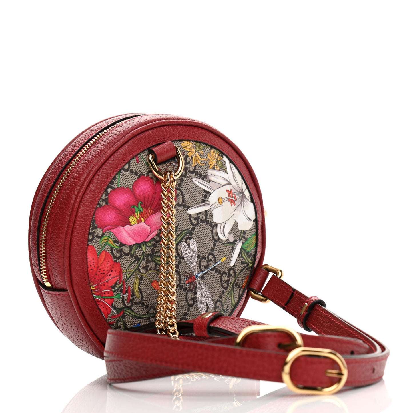 GG Supreme Monogram Web Flora Mini Ophidia Round Backpack Red