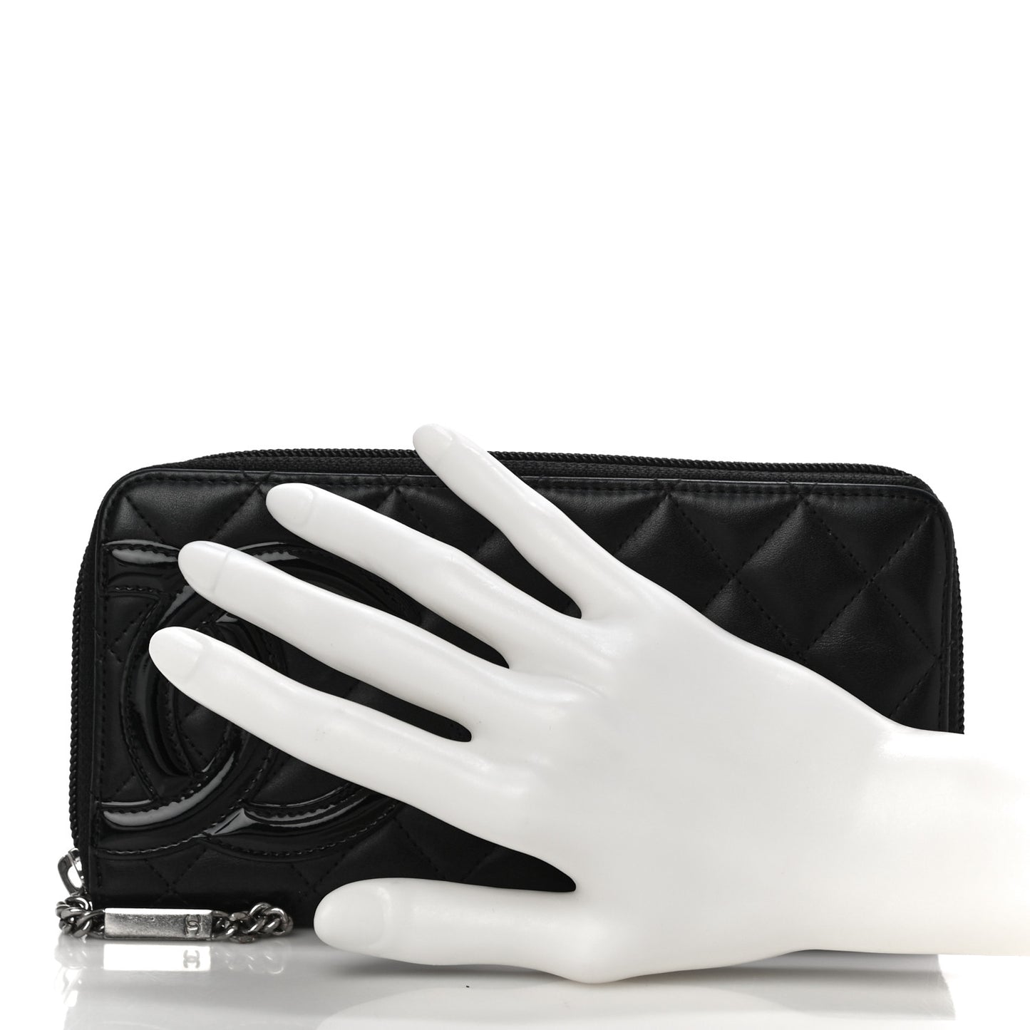 Calfskin Quilted Cambon Large Gusset Zip Around Wallet Black