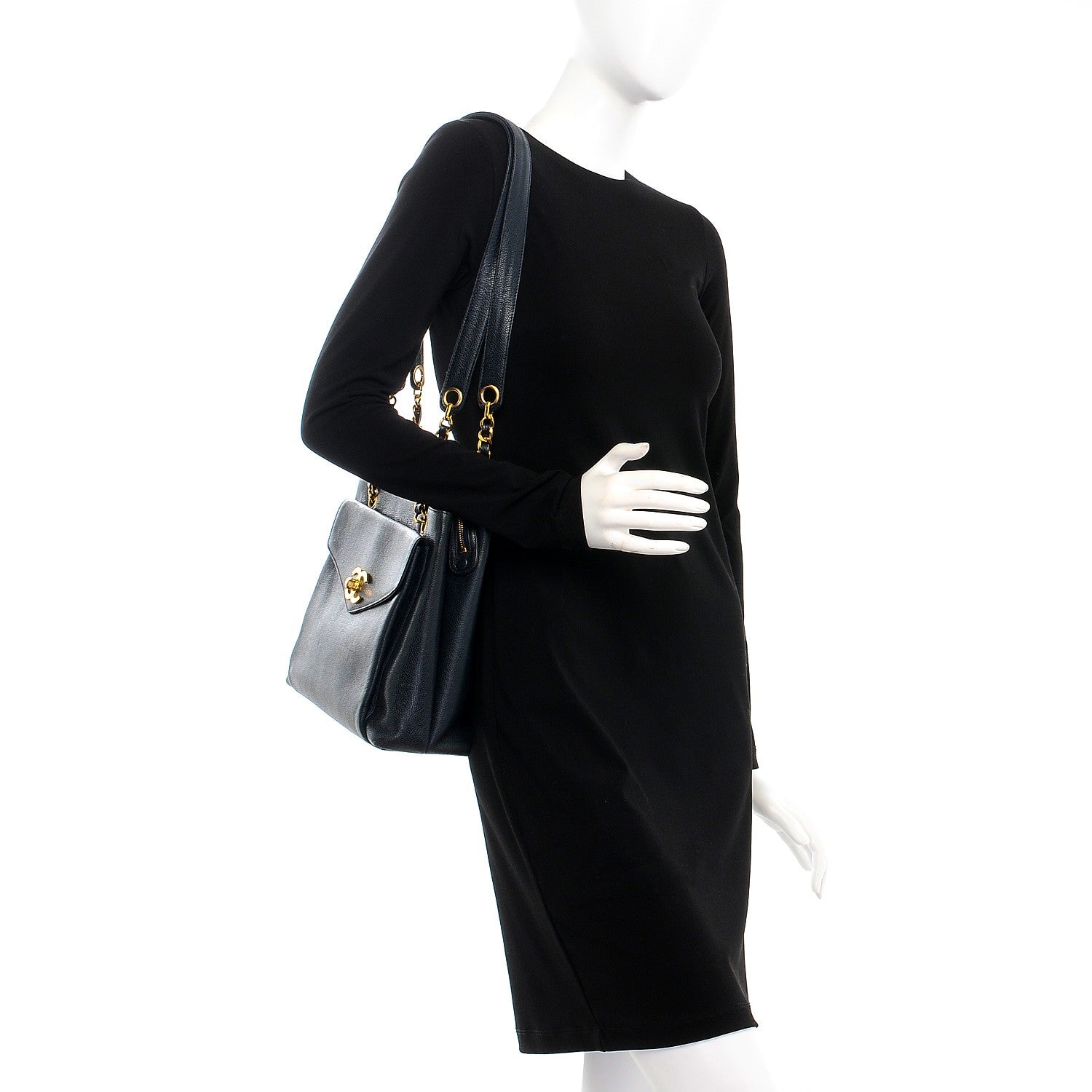 Chanel Caviar Flap Shoulder Bag Navy 2 of 8