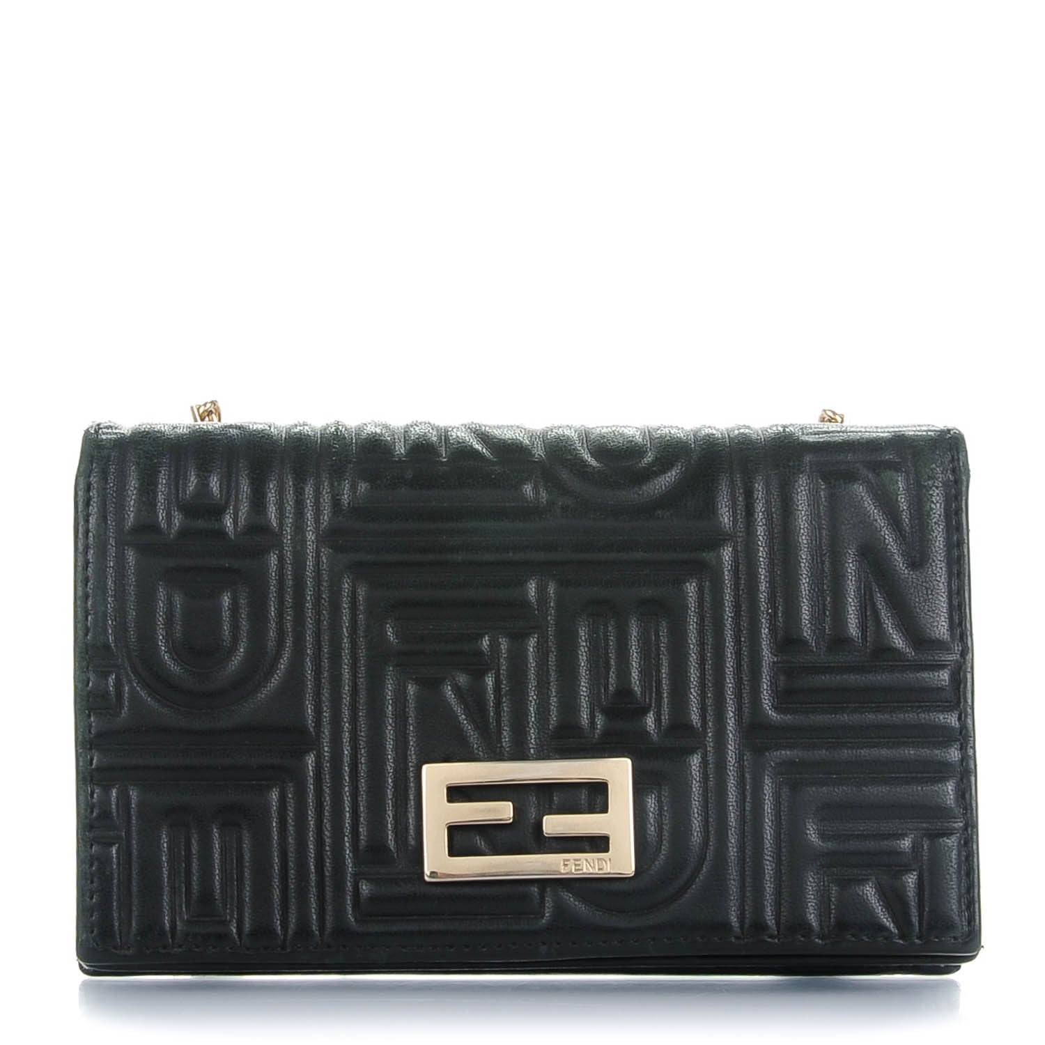 Fendi Nappa Logo Embossed Long Wallet On Chain Black 1 of 9