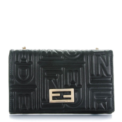 Fendi Nappa Logo Embossed Long Wallet On Chain Black 1 of 9