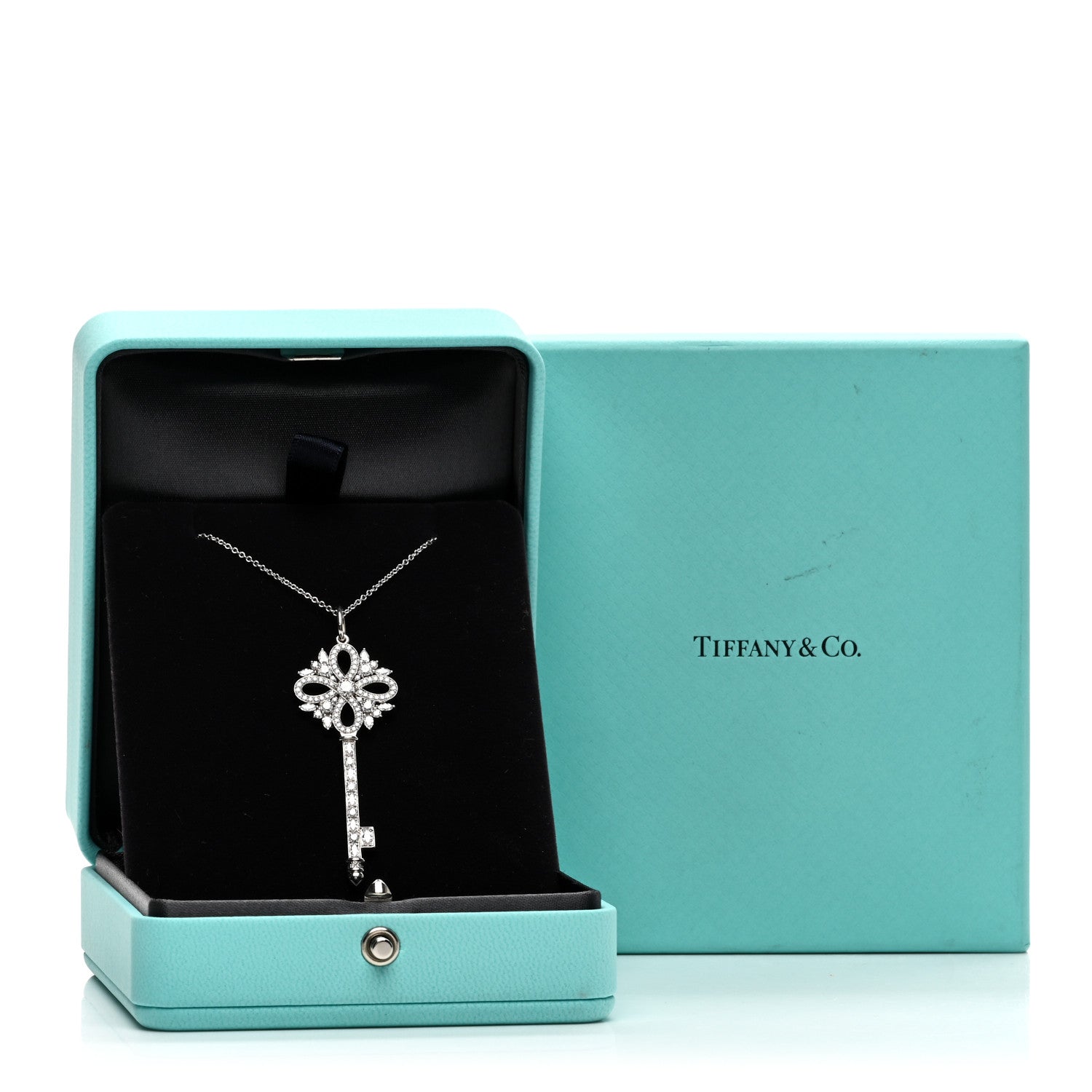 Tiffany Platinum Diamond Victoria Key Pendant Necklace 3 of 5