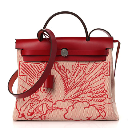 Hermes Vache Hunter Toile Pegase Pop Herbag Zip Retourne 31 PM Rouge Piment 1 of 11