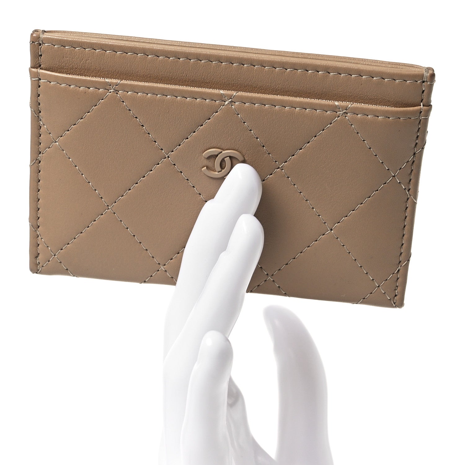 Chanel Lambskin Quilted Card Holder Dark Beige 2 of 14