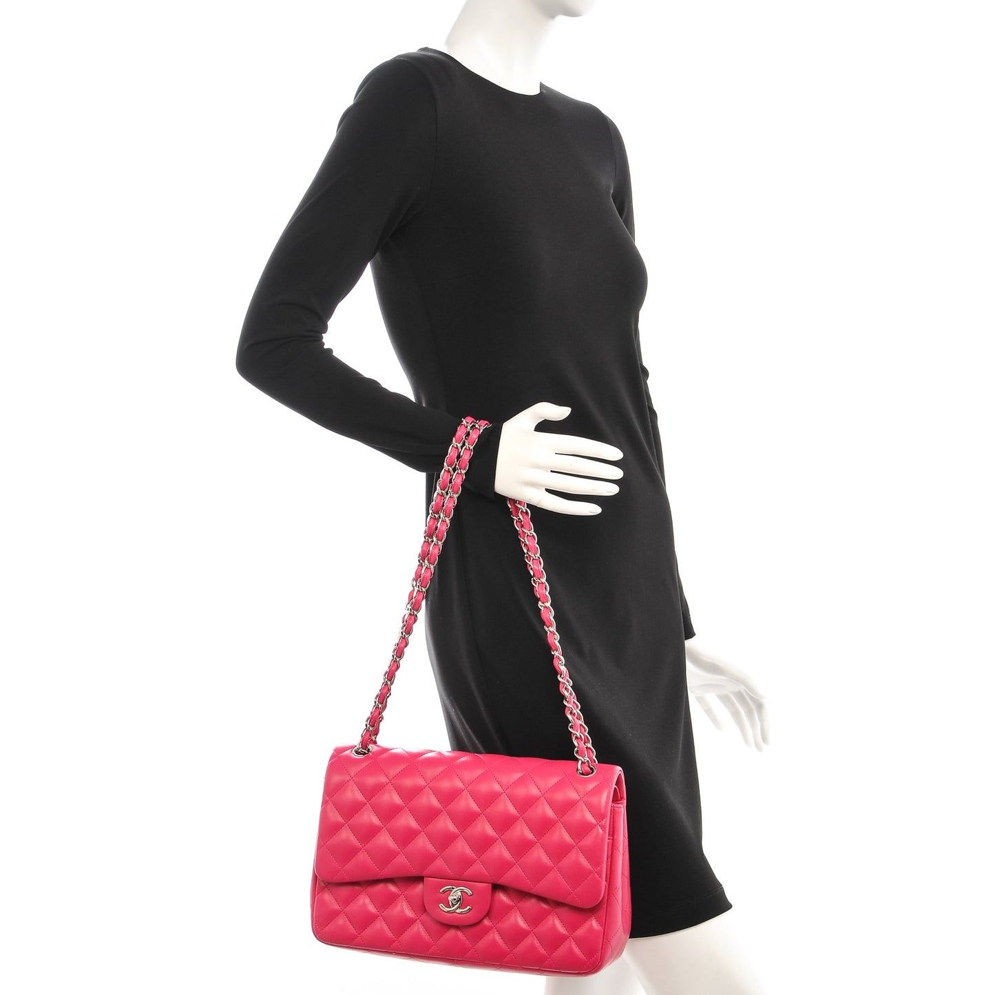 Lambskin Quilted Jumbo Double Flap Dark Pink