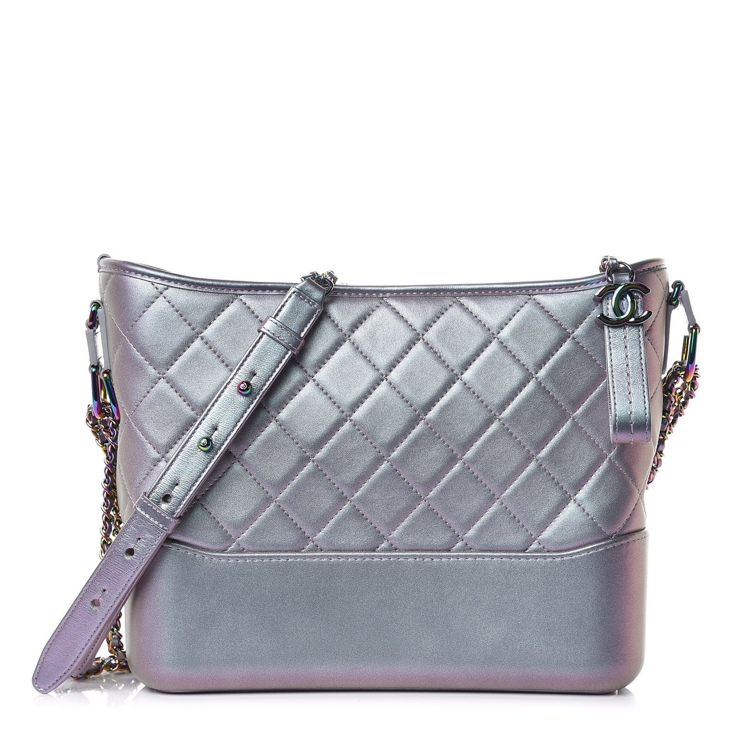 Iridescent Lambskin Calfskin Quilted Medium Gabrielle Hobo Light Purple