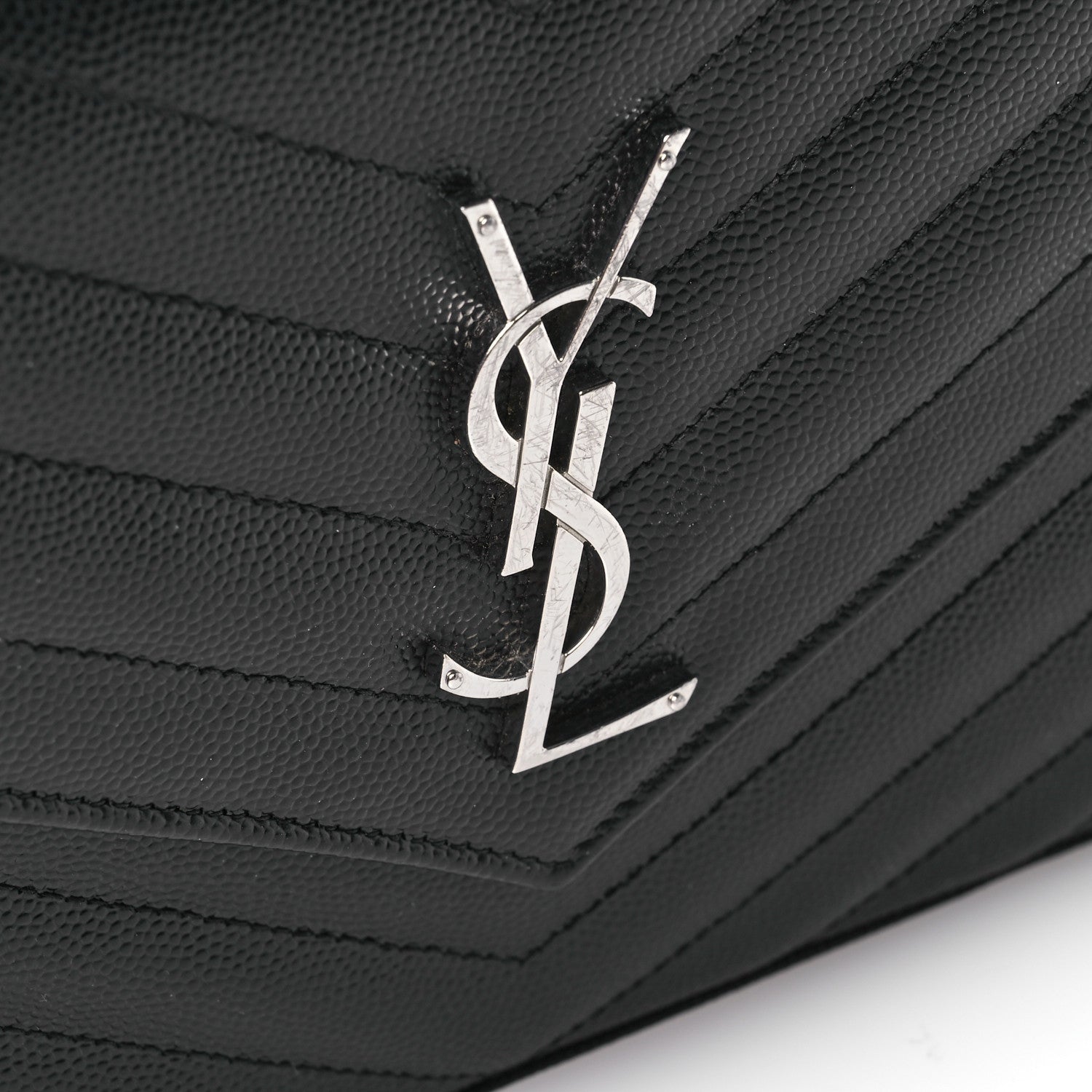 Saint Laurent Grain De Poudre Matelasse Chevron Monogram Chain Wallet Black 13 of 15