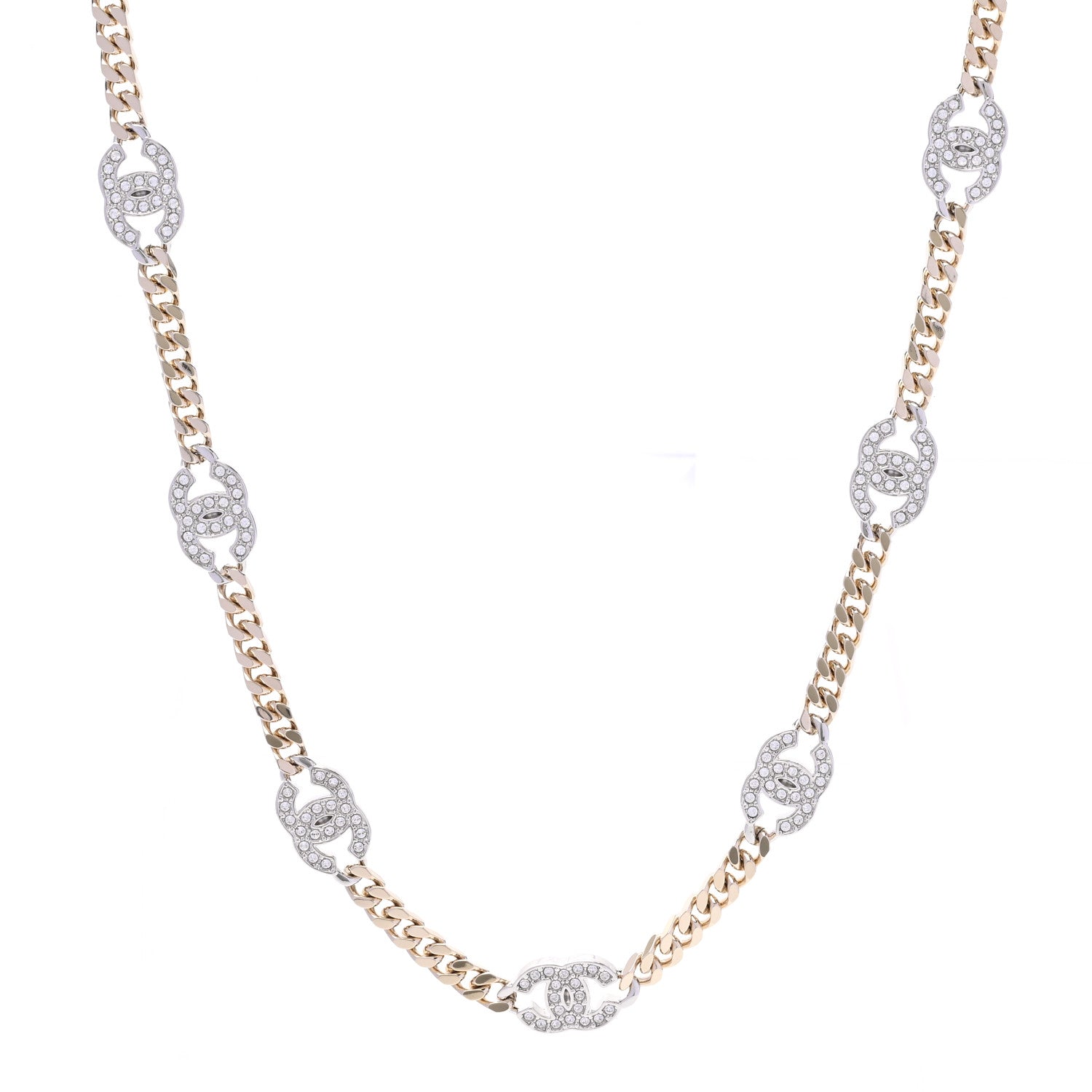 Chanel Crystal Chain CC Necklace Gold Silver 1 of 6