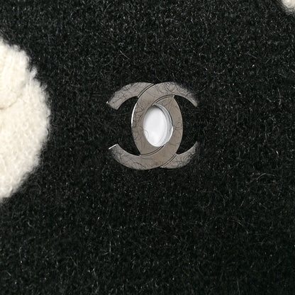 Chanel Mohair Wool Camellia CC Scarf Black White 4 of 5