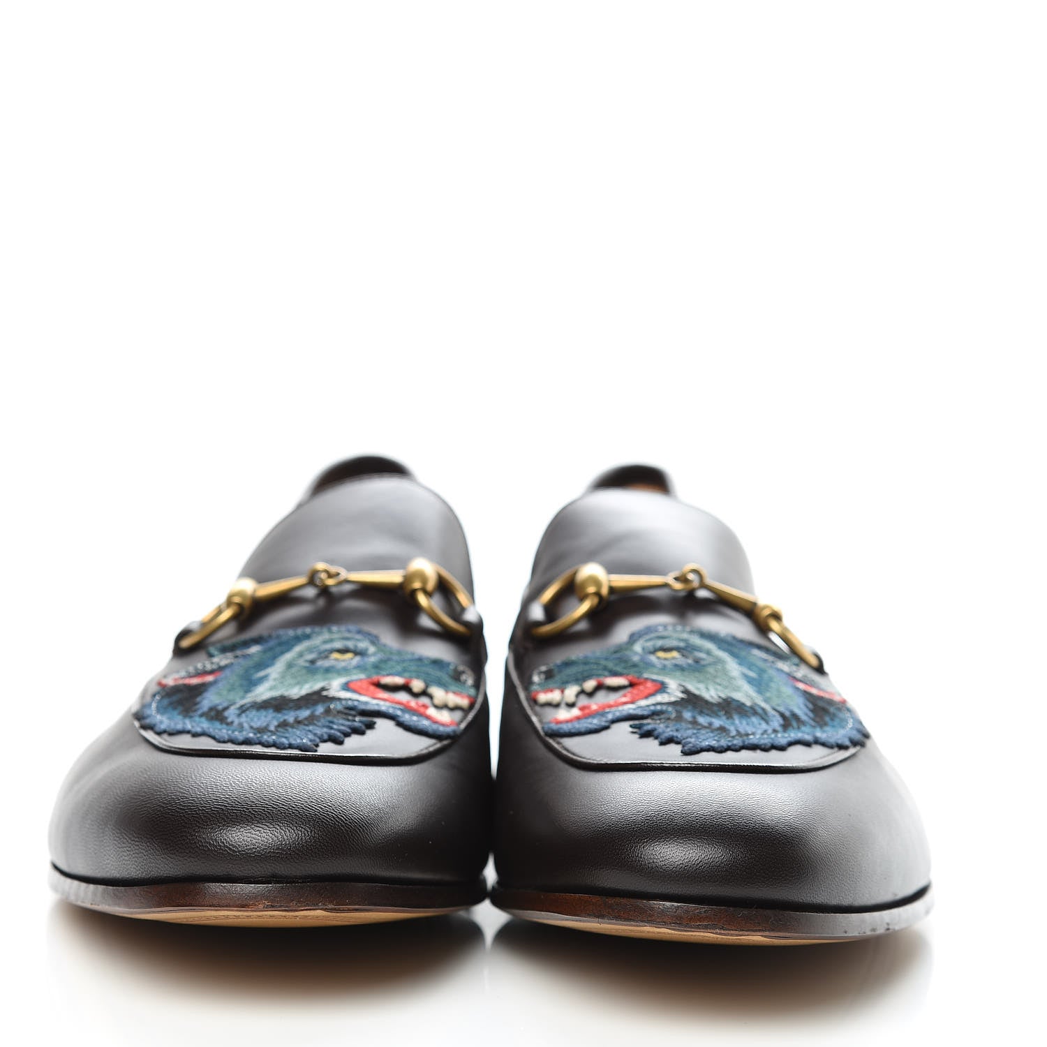 Gucci Lambskin Wolf Embroidered Mens Brixton Horsebit Loafers 14 Cocoa 2 of 10