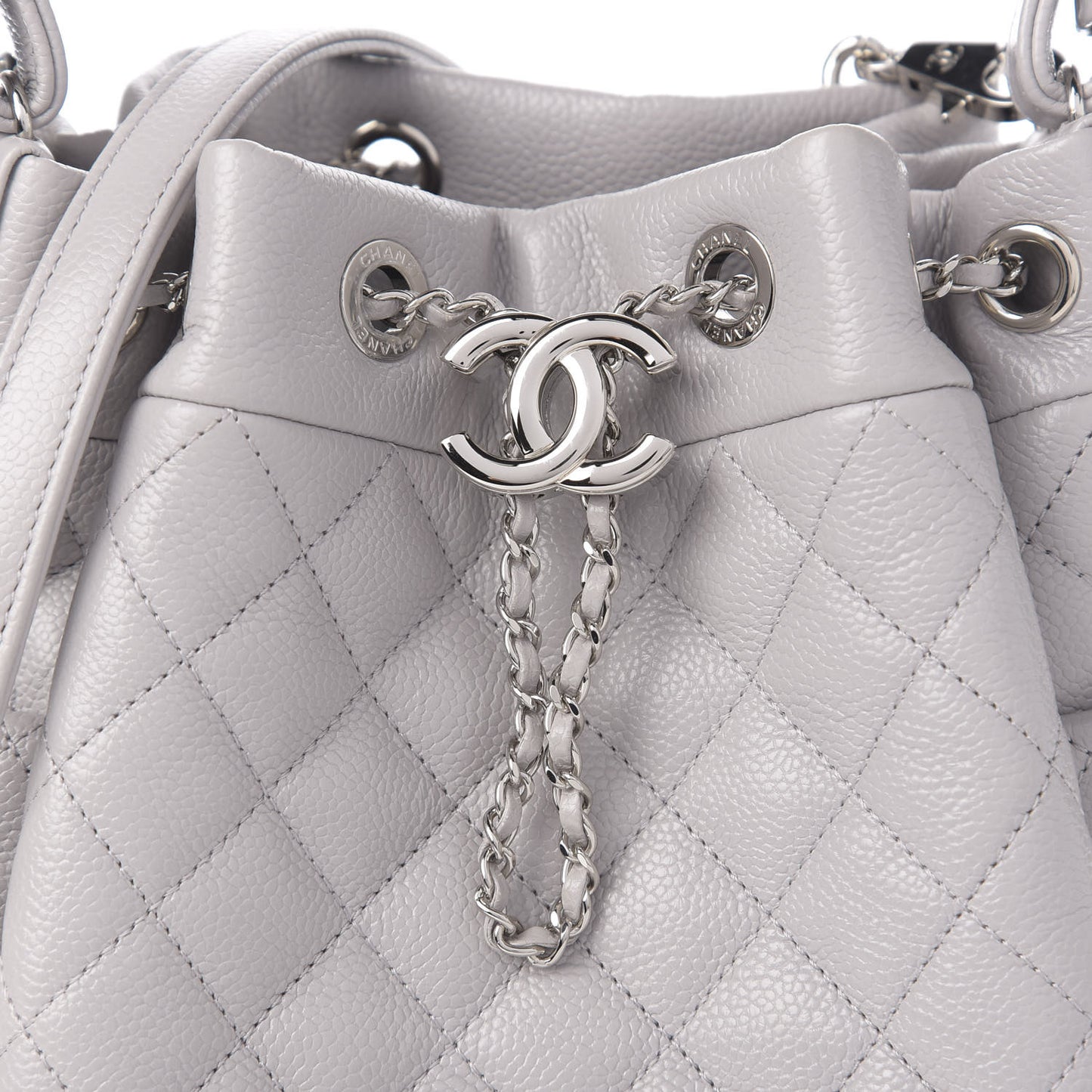 Caviar Quilted Small Chain Bucket Bag Light Gray