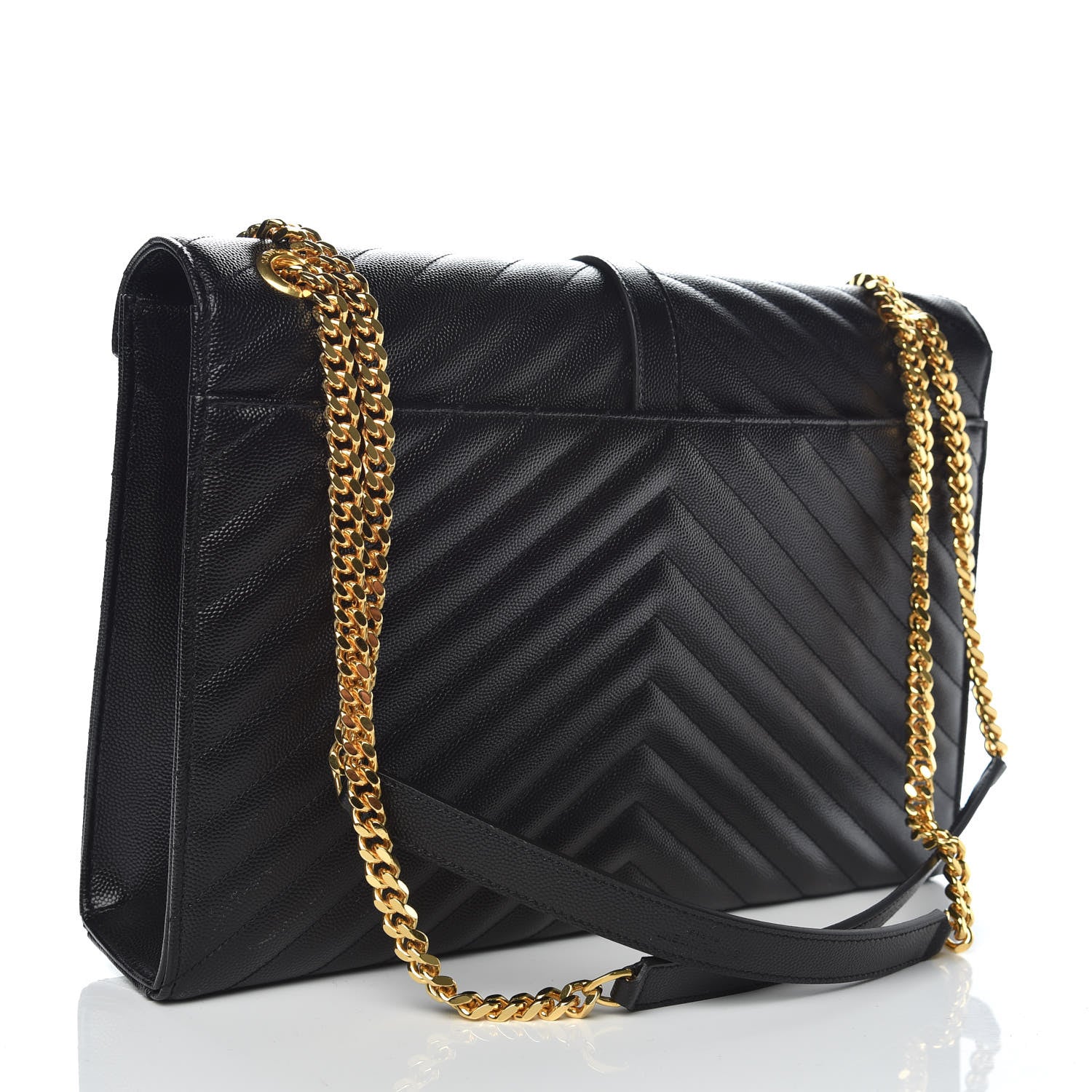 Saint Laurent Grain De Poudre Matelasse Chevron Large Monogram Satchel Black 3 of 10