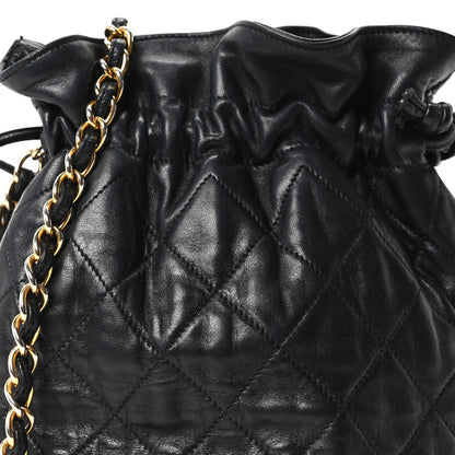 Chanel Lambskin Quilted Mini Drawstring Bucket Bag Black 8 of 10