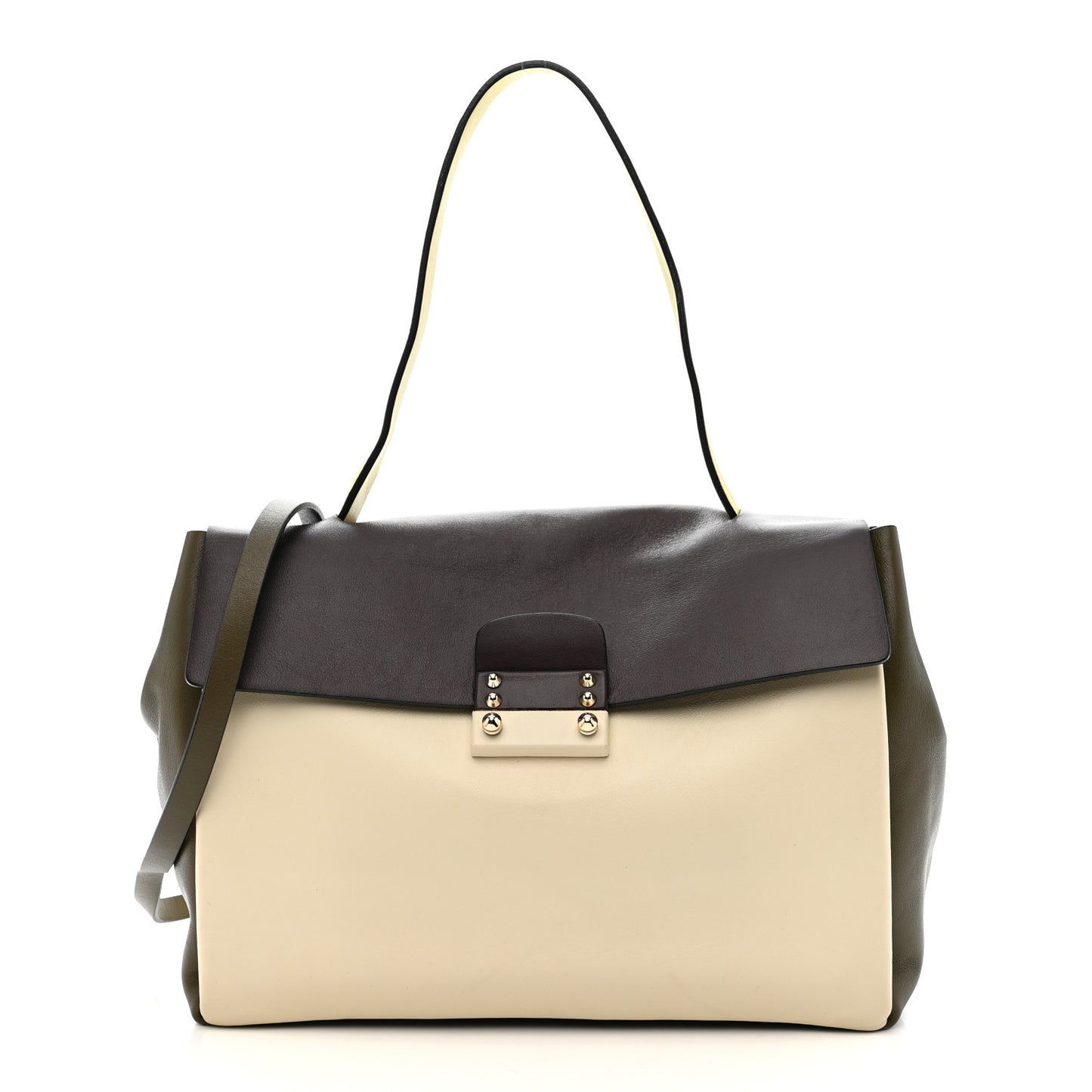 Calfskin Colorblock Mime Single Handle Bag Cream Burgundy Multicolor