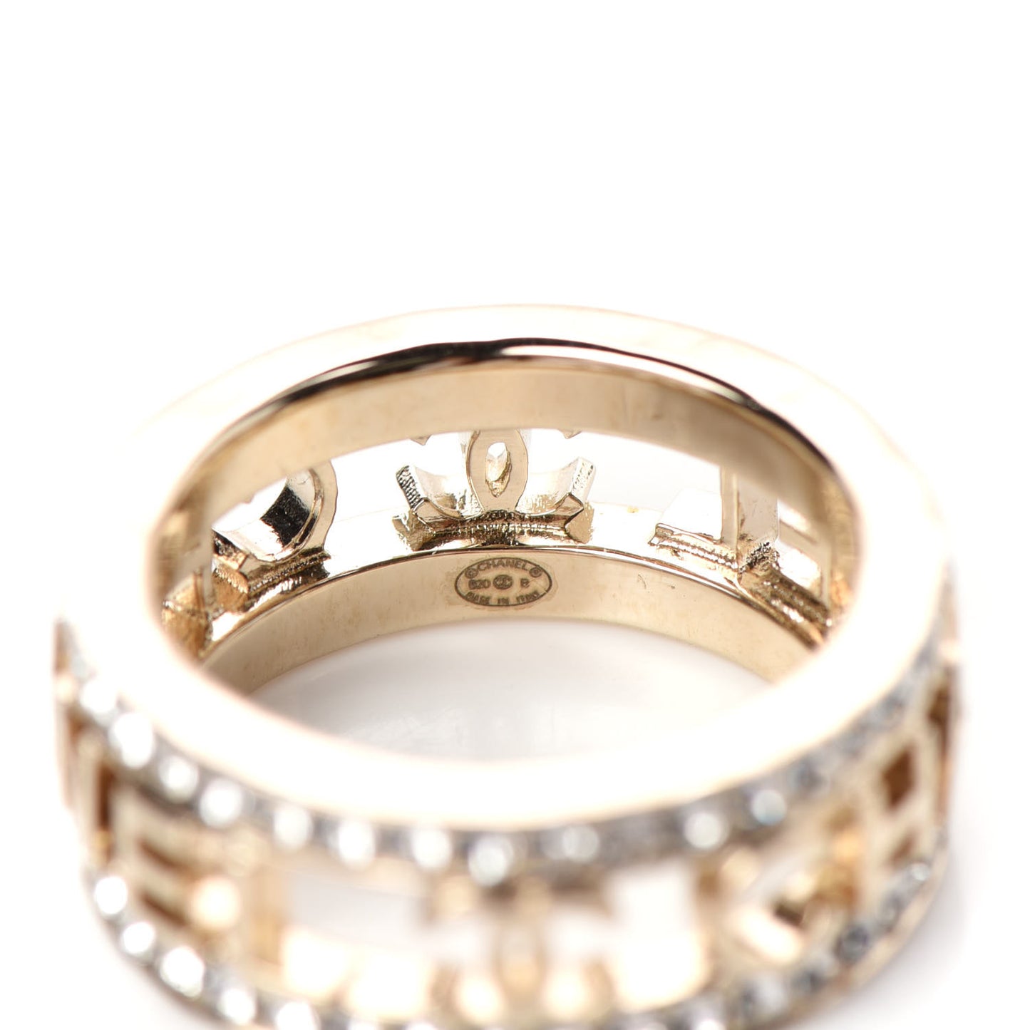 Metal Crystal Bow-tiful CC Logo Ring 7.25 55 Gold