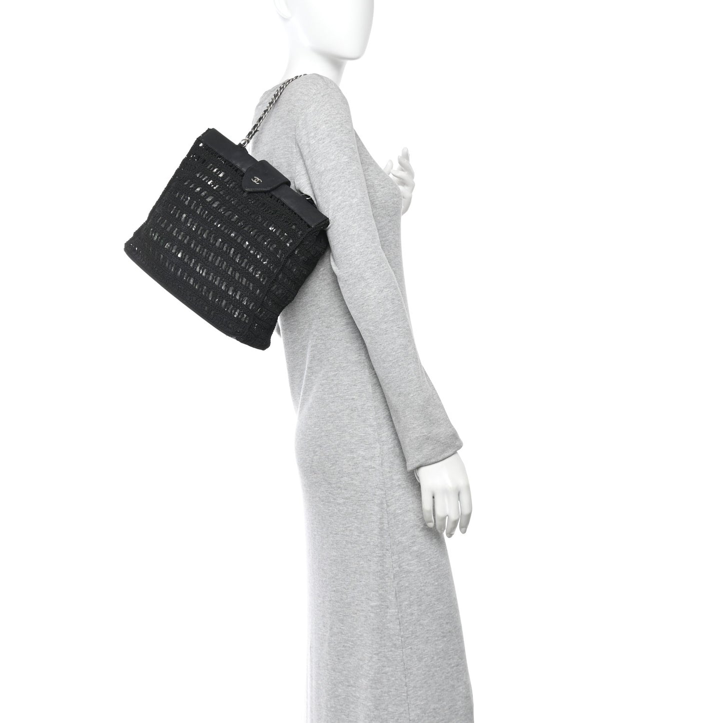 Woven Crochet Knit Tote Black