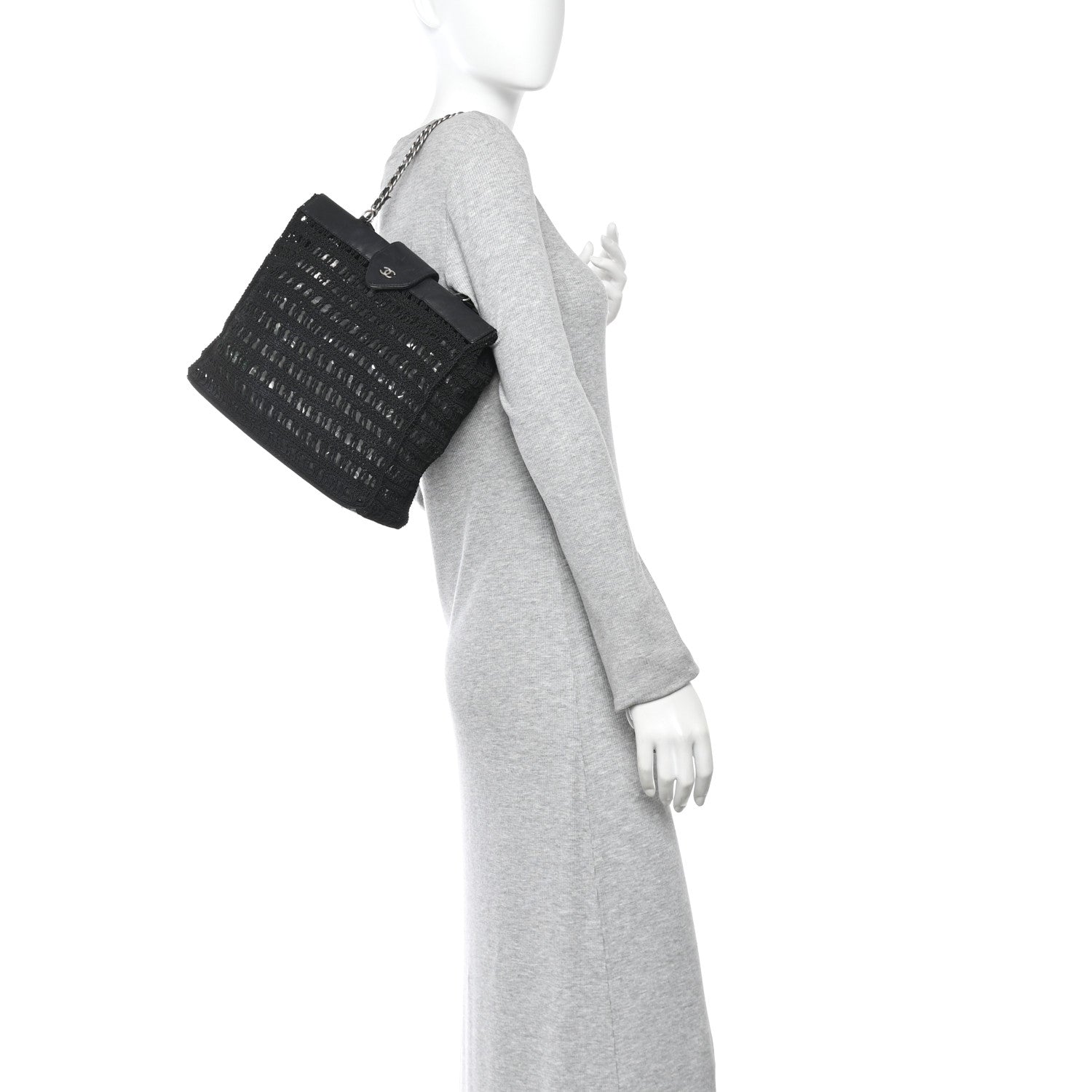 Chanel Woven Crochet Knit Tote Black 2 of 11