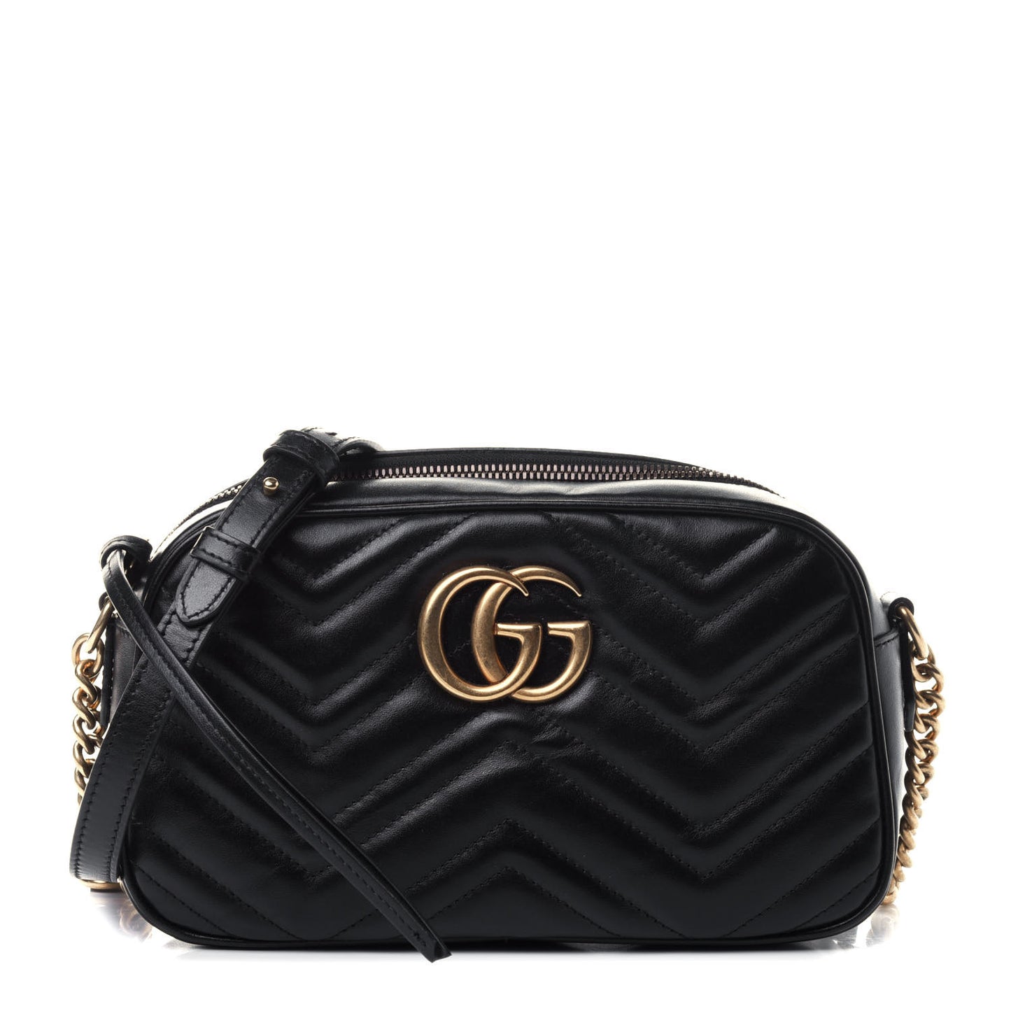 Calfskin Matelasse Small GG Marmont Chain Shoulder Bag Black