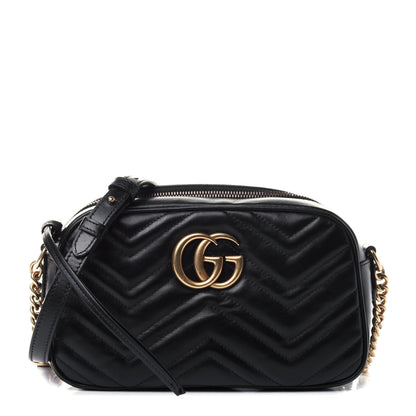 Gucci Calfskin Matelasse Small GG Marmont Chain Shoulder Bag Black 1 of 4