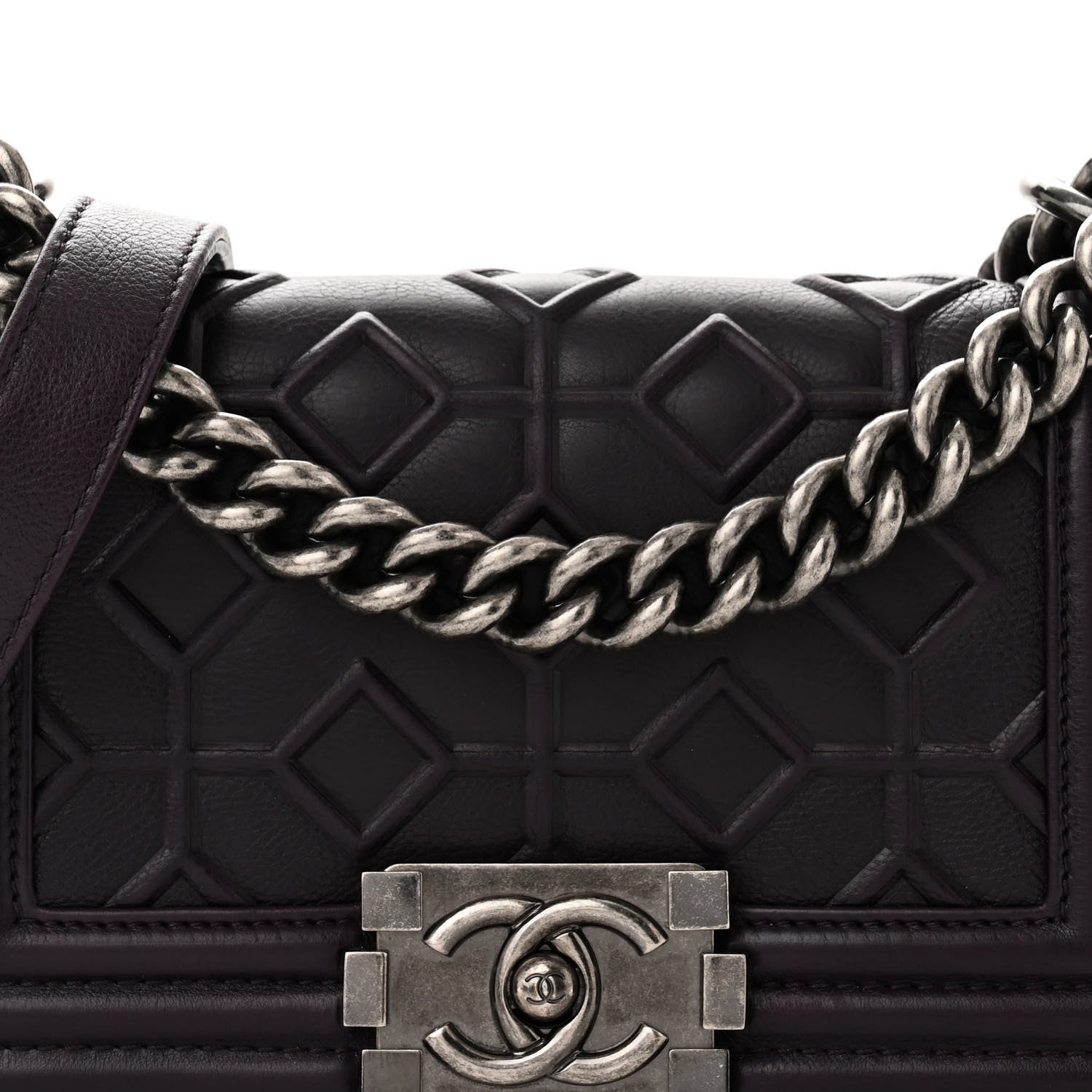 Chanel Calfskin Crystal Embossed Small Boy Flap Plum 8 of 10