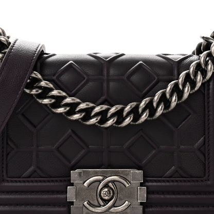 Chanel Calfskin Crystal Embossed Small Boy Flap Plum 8 of 10