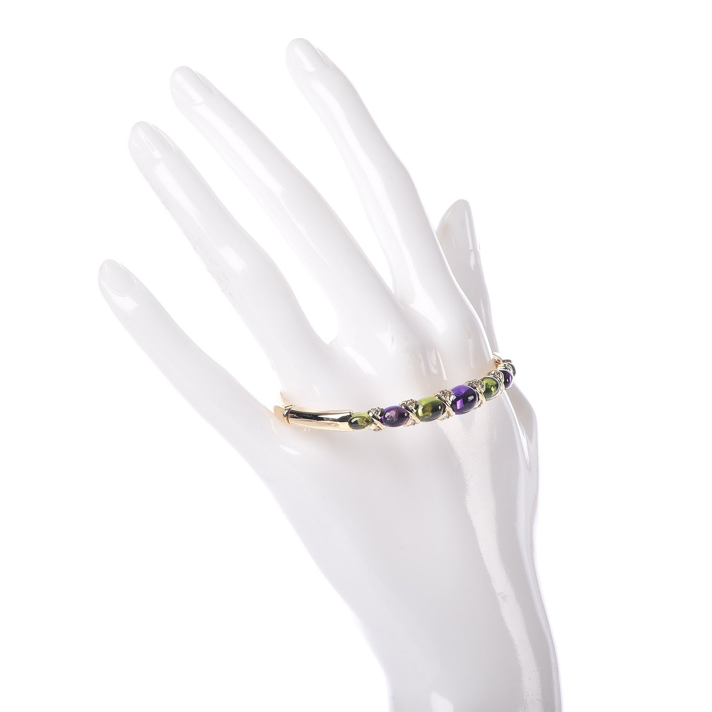 18K Yellow Gold Amethyst Peridot Diamond Bangle Bracelet