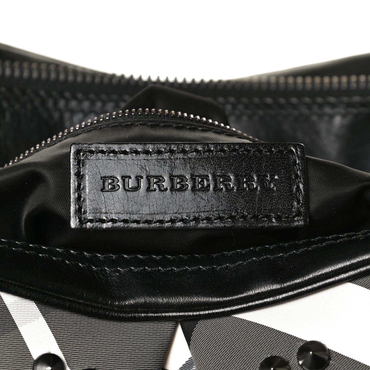 Burberry Nylon Beat Check Studded Satchel Black 6 of 18