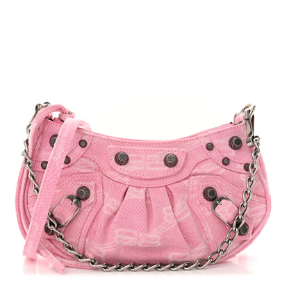 Balenciaga Washed Denim BB Monogram Le Cagole Mini Purse With Chain Pink 1 of 11