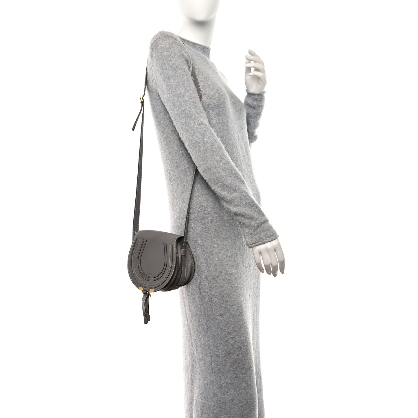 Calfskin Mini Marcie Round Crossbody Bag Cashmere Grey