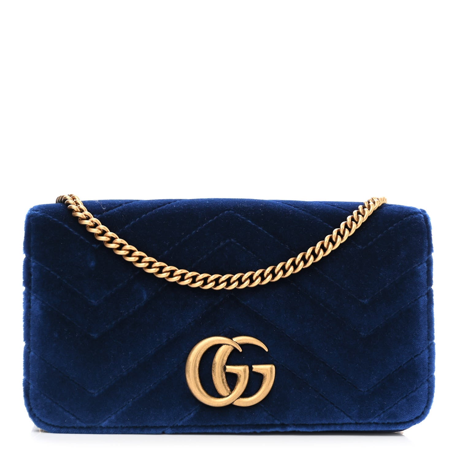 Gucci Velvet Matelasse GG Marmont Mini Bag Cobalt Blue 1 of 12