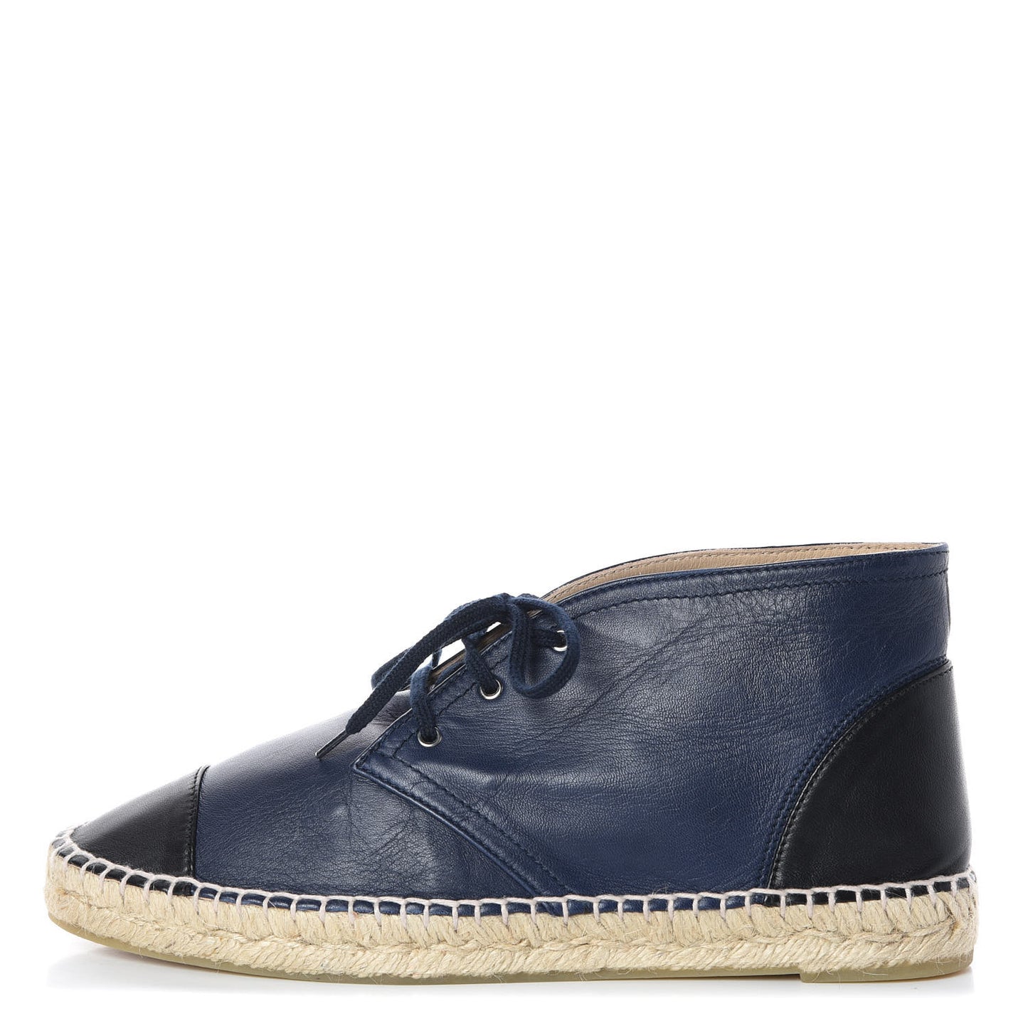 Lambskin Canvas Cap Toe Lace Up Espadrilles 42 Dark Navy Blue