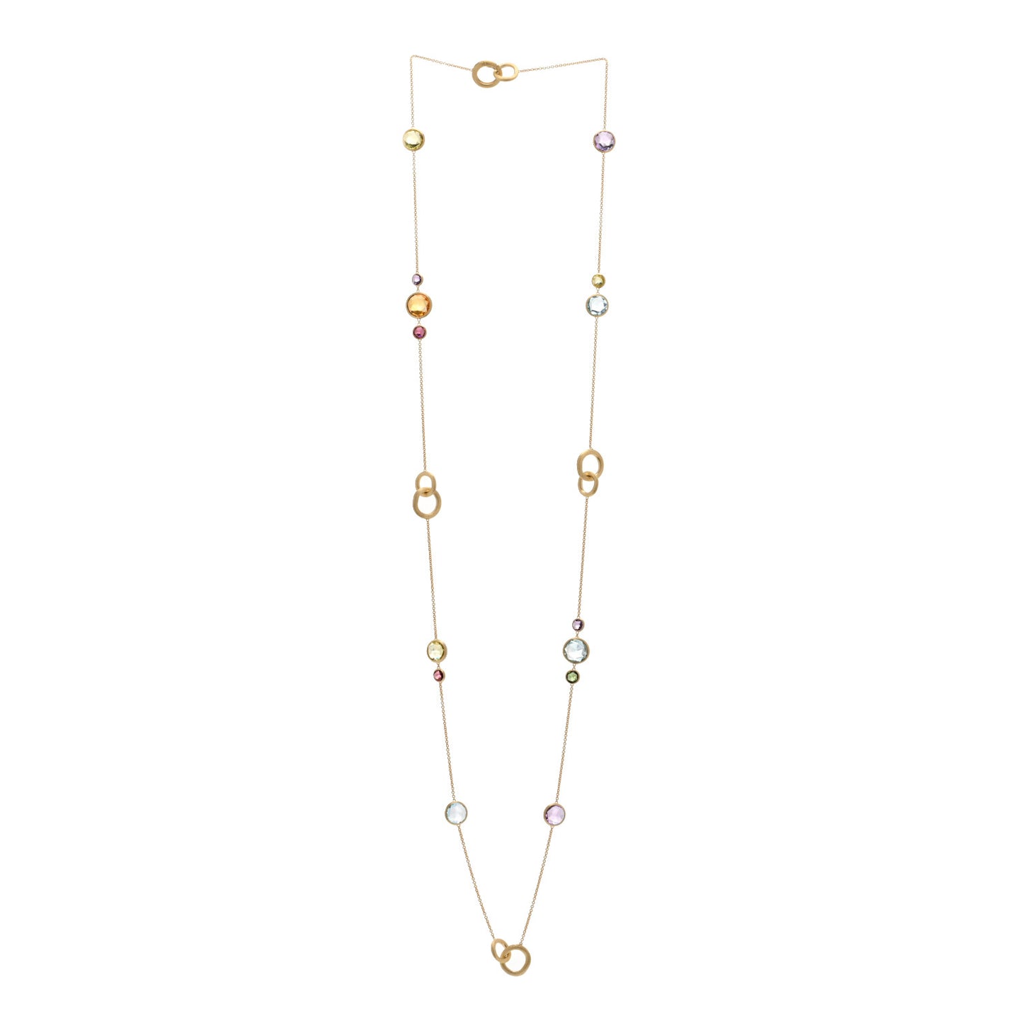 18K Yellow Gold Multi Gemstone Jaipur Long Station Link Necklace