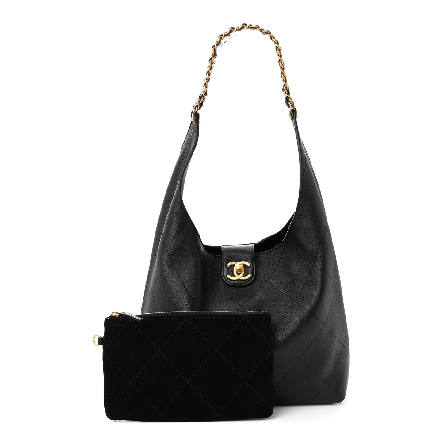 Shiny Lambskin Quilted Medium Hobo Black