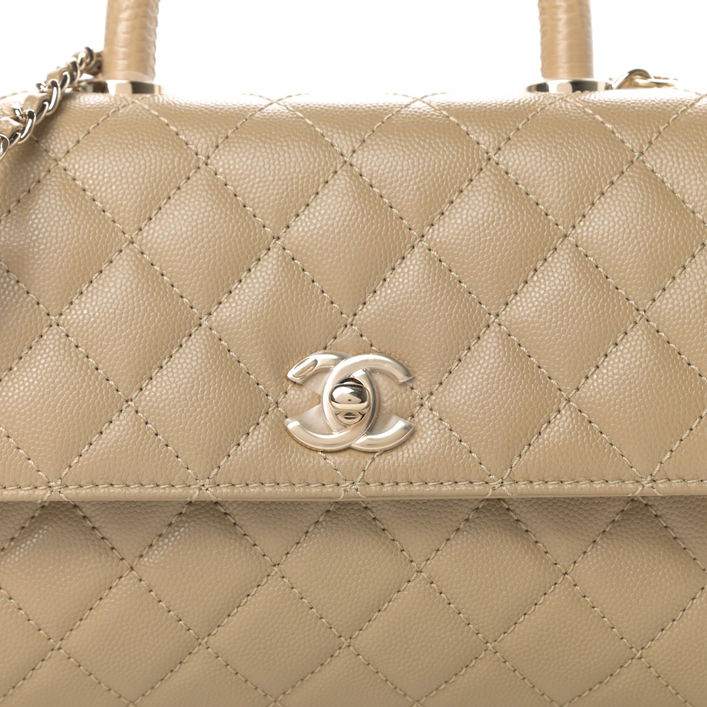 Caviar Lizard Embossed Quilted Mini Coco Handle Flap Dark Beige