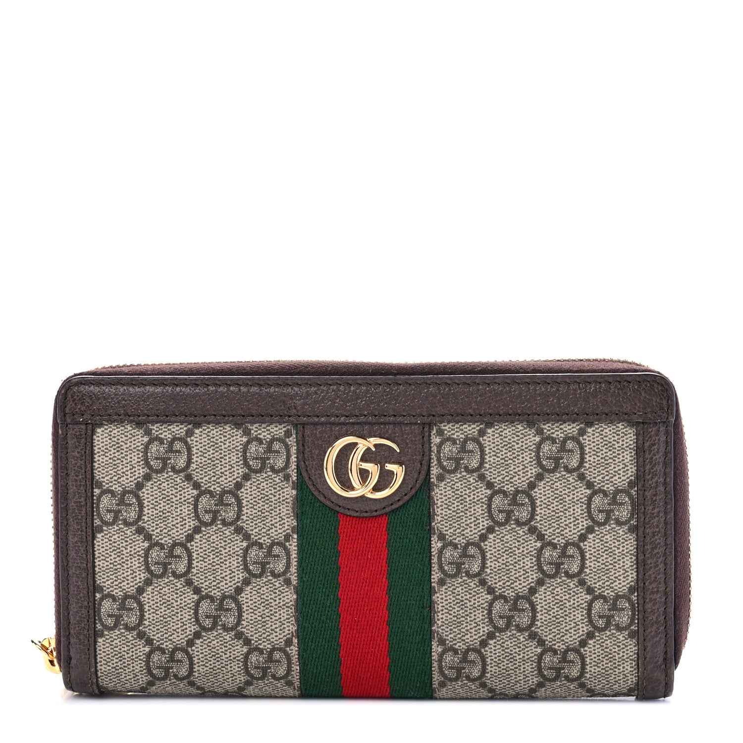 Gucci GG Supreme Monogram Web Ophidia Zip Around Wallet Brown 1 of 6