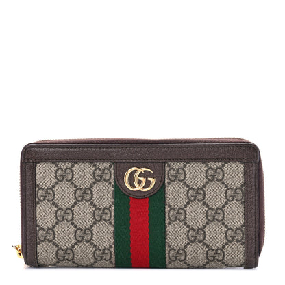Gucci GG Supreme Monogram Web Ophidia Zip Around Wallet Brown 1 of 6