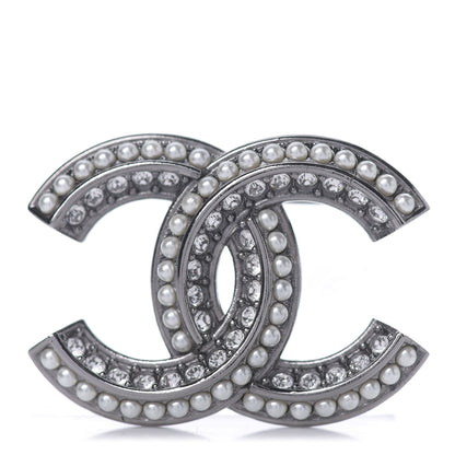 Chanel Crystal Pearl Chain Mania CC Brooch Silver 1 of 3