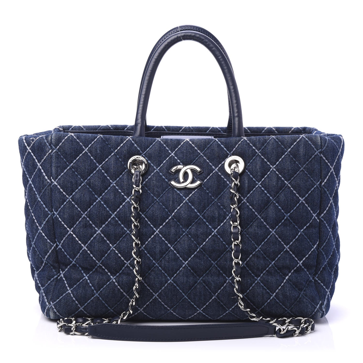 Chanel Denim Quilted Medium Coco Handle Shopping Tote Blue 1 of 12