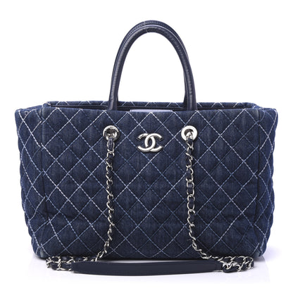 Chanel Denim Quilted Medium Coco Handle Shopping Tote Blue 1 of 12