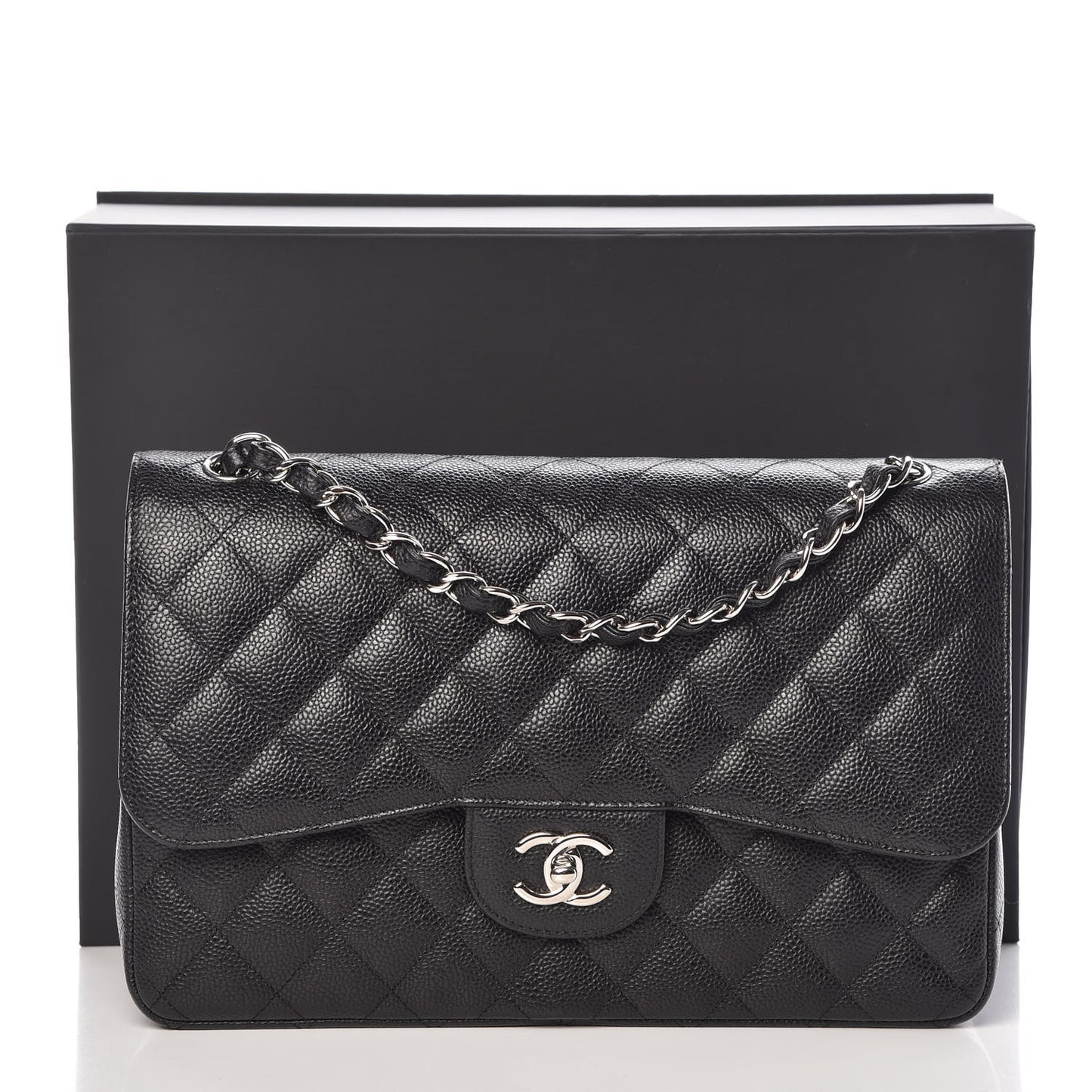 Caviar Quilted Jumbo Double Flap Black