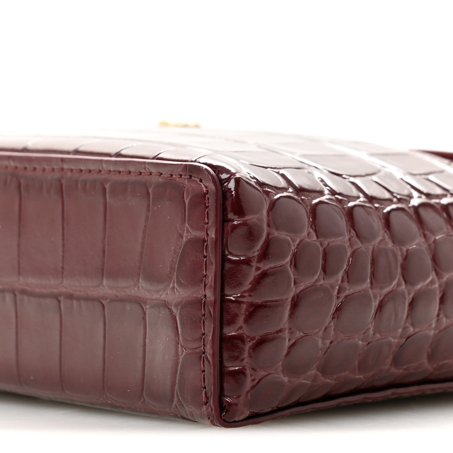 Calfskin Crocodile Embossed Crococo Top Handle Slim Vanity Case With Chain Dark Burgundy