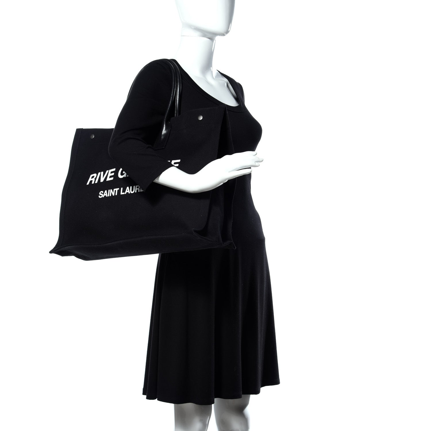 Saint Laurent Linen Calfskin Rive Gauche Tote Black 2 of 8