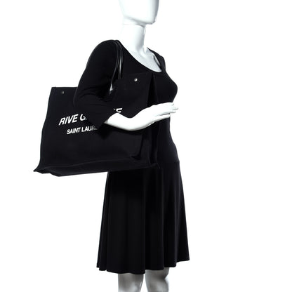 Saint Laurent Linen Calfskin Rive Gauche Tote Black 2 of 8