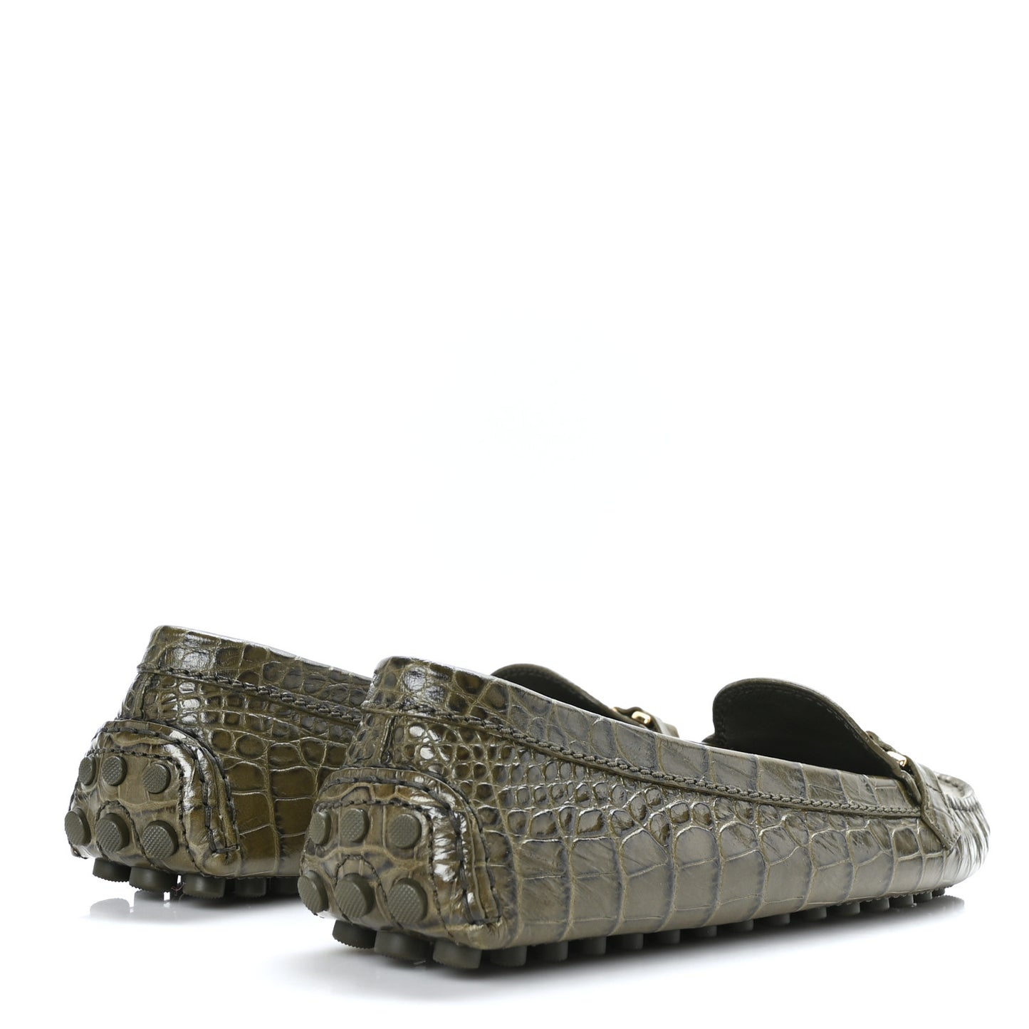 Calfskin Crocodile Embossed Dauphine Loafers 40 Green