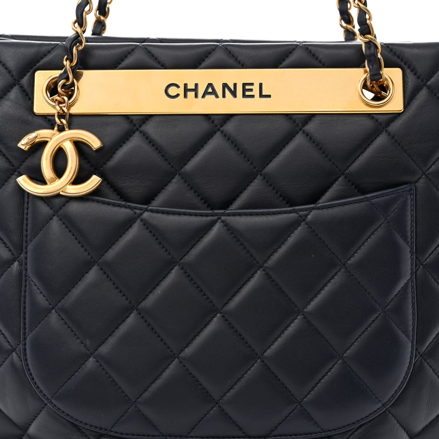 Chanel Lambskin Quilted Trendy CC Shopping Tote Navy 8 of 10