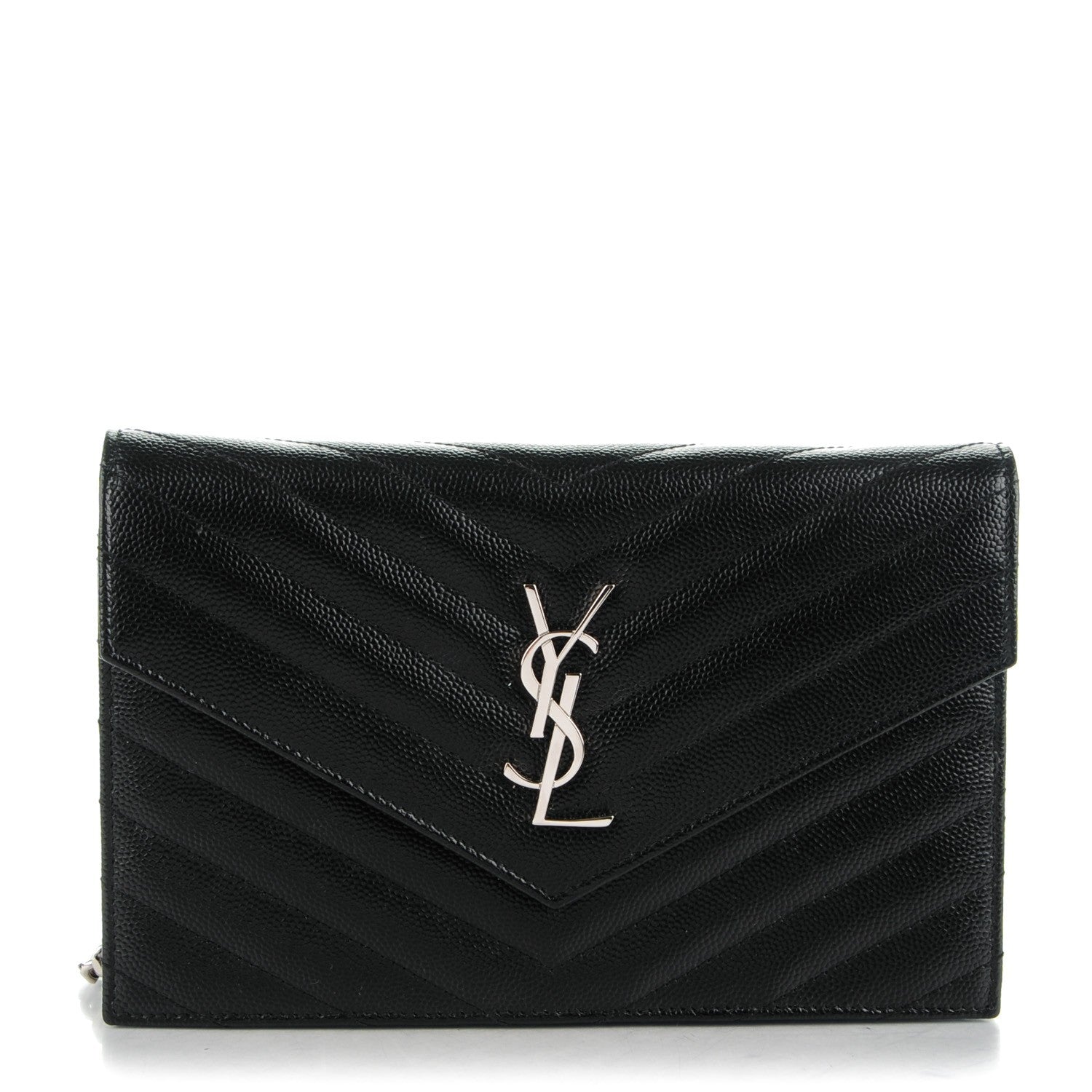 Saint Laurent Grain De Poudre Matelasse Chevron Monogram Envelope Chain Wallet Black 1 of 8