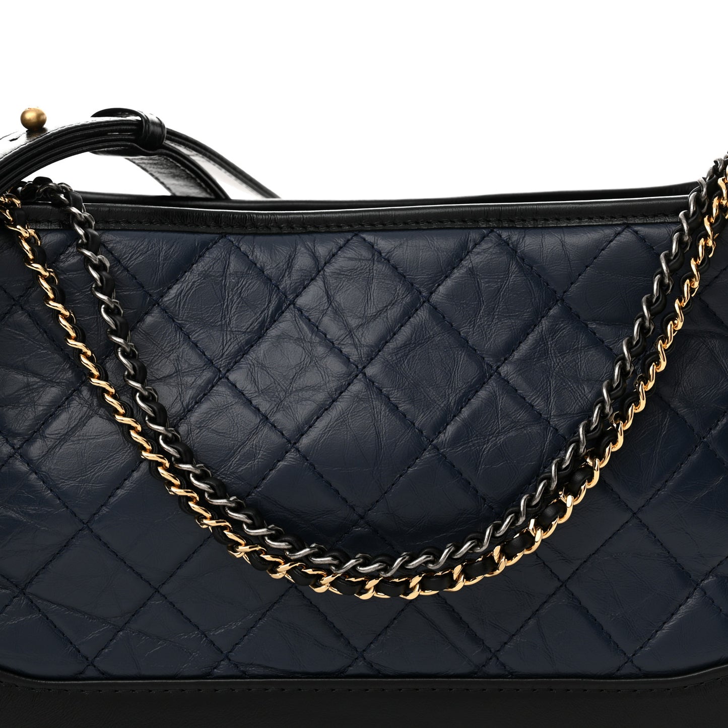 Aged Calfskin Quilted Medium Gabrielle Hobo Navy Black