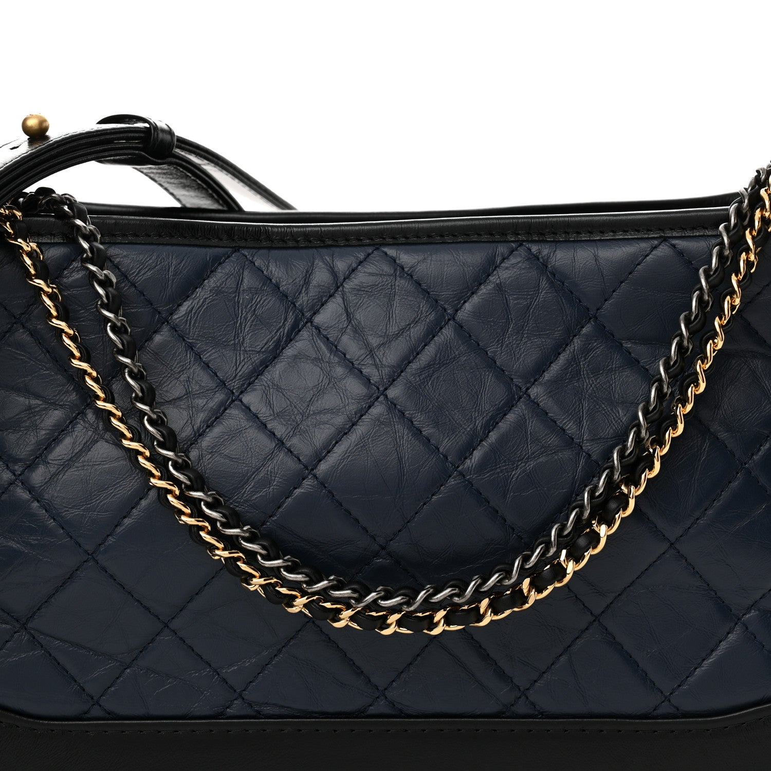 Chanel Aged Calfskin Quilted Medium Gabrielle Hobo Navy Black 8 of 10