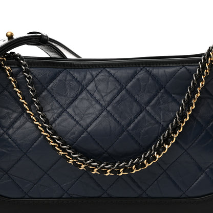Chanel Aged Calfskin Quilted Medium Gabrielle Hobo Navy Black 8 of 10