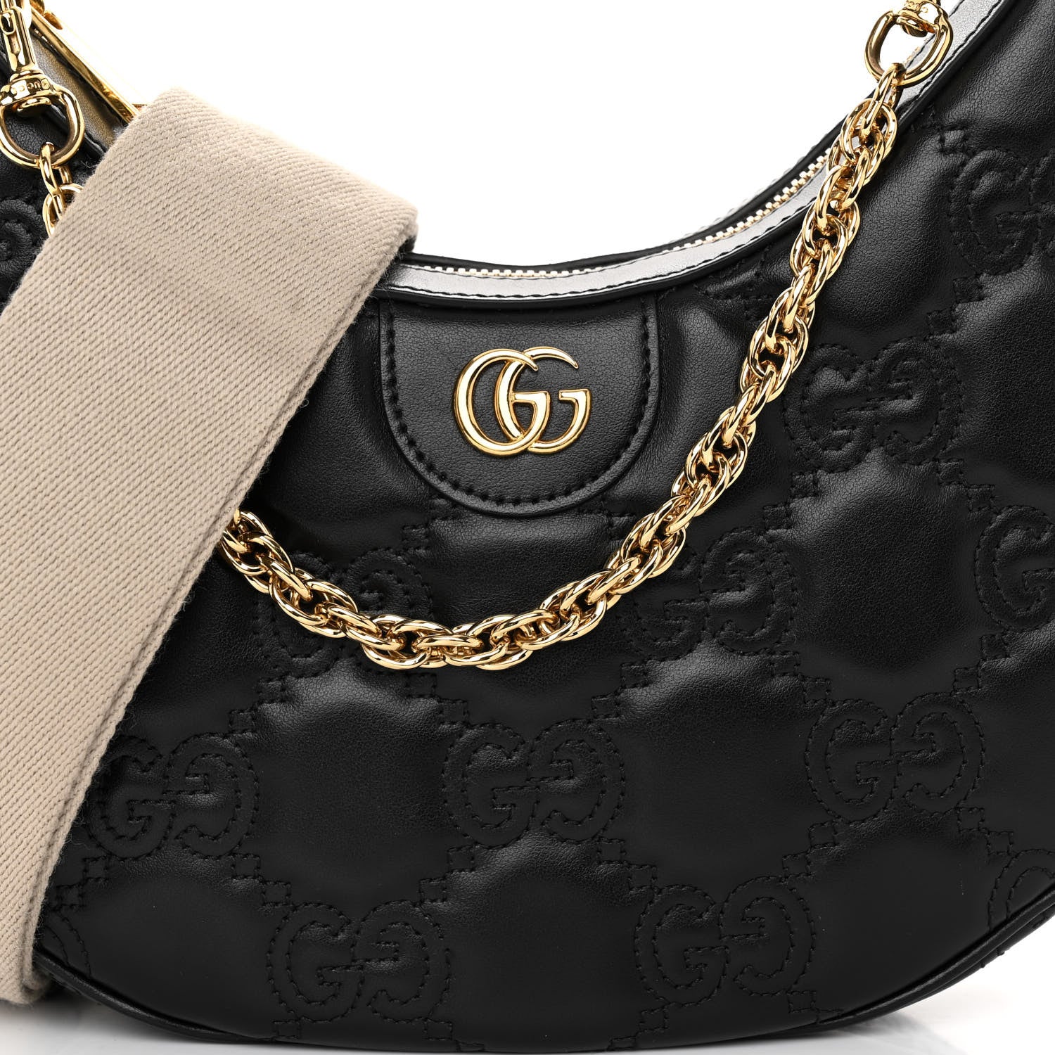 Gucci Calfskin GG Matelasse Small Hobo Shoulder Bag Black Natural 7 of 9